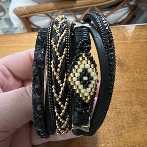 Black and gold magnetic clasp boho bracelet, plus size Torrid